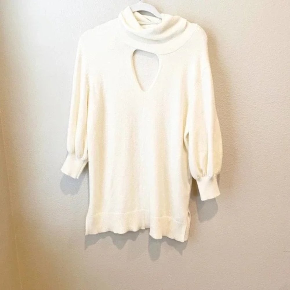 Anthropologie Cream Knit Key Hole Tunic Sweater Dress Size XS